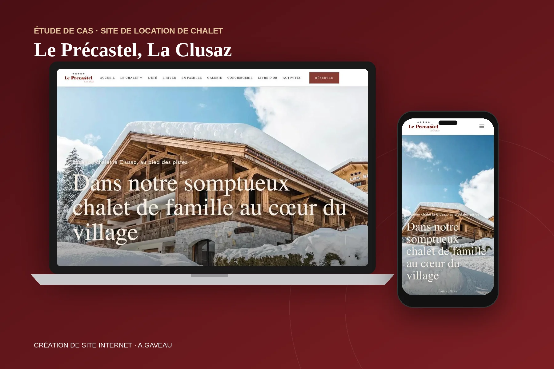 Site immersif chalet La Clusaz : Le Précastel, version ordinateur et mobile, créé par A.Gaveau